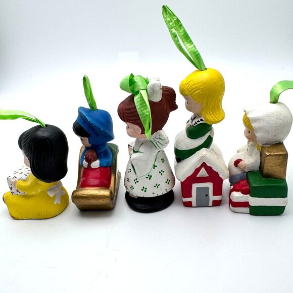 Set Of 5 Hand-Painted Christmas Ornaments With Green Ribbon Hangers - Picture 3 of 12